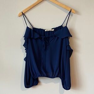 Elegant Navy Blue Ruffle Top